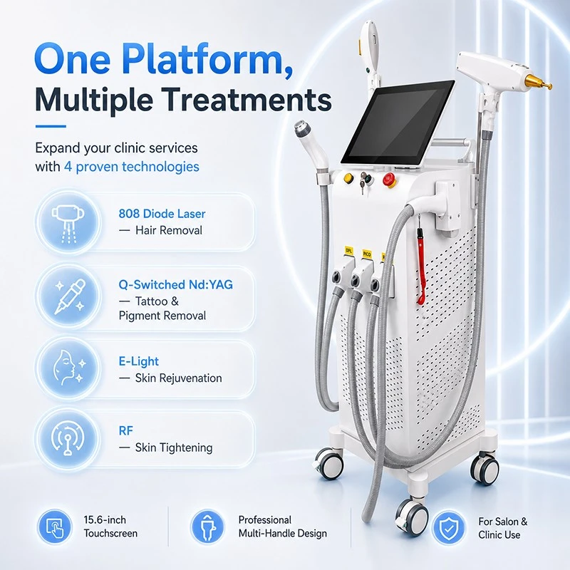 4-in-1 Diode Laser + IPL + ND YAG + RF Beauty Machine For Professional Clinics factory